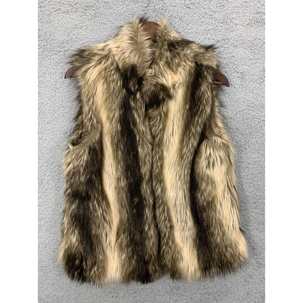 CI SONO by VACATINI L/G Large Faux Fur Vest Brown Beige Cream Tan